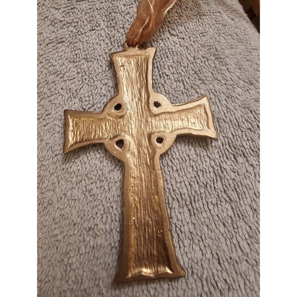1980s Celtic Style Cross Faux Pearls Rhinestones Religious Decor Or Amulet - Picture 2 of 6